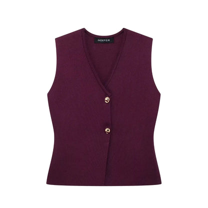 Kvinders strikket nederdelsæt – V-hals ærmeløs smal vest & Patchwork Løs nederdel | Casual & High Street Fashion