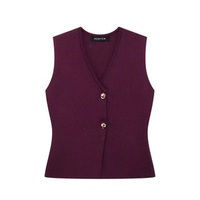 Women’s Knitted Skirt Set – V-neck Sleeveless Slim Vest & Patchwork Loose Skirt | Casual & High Street Fashion
