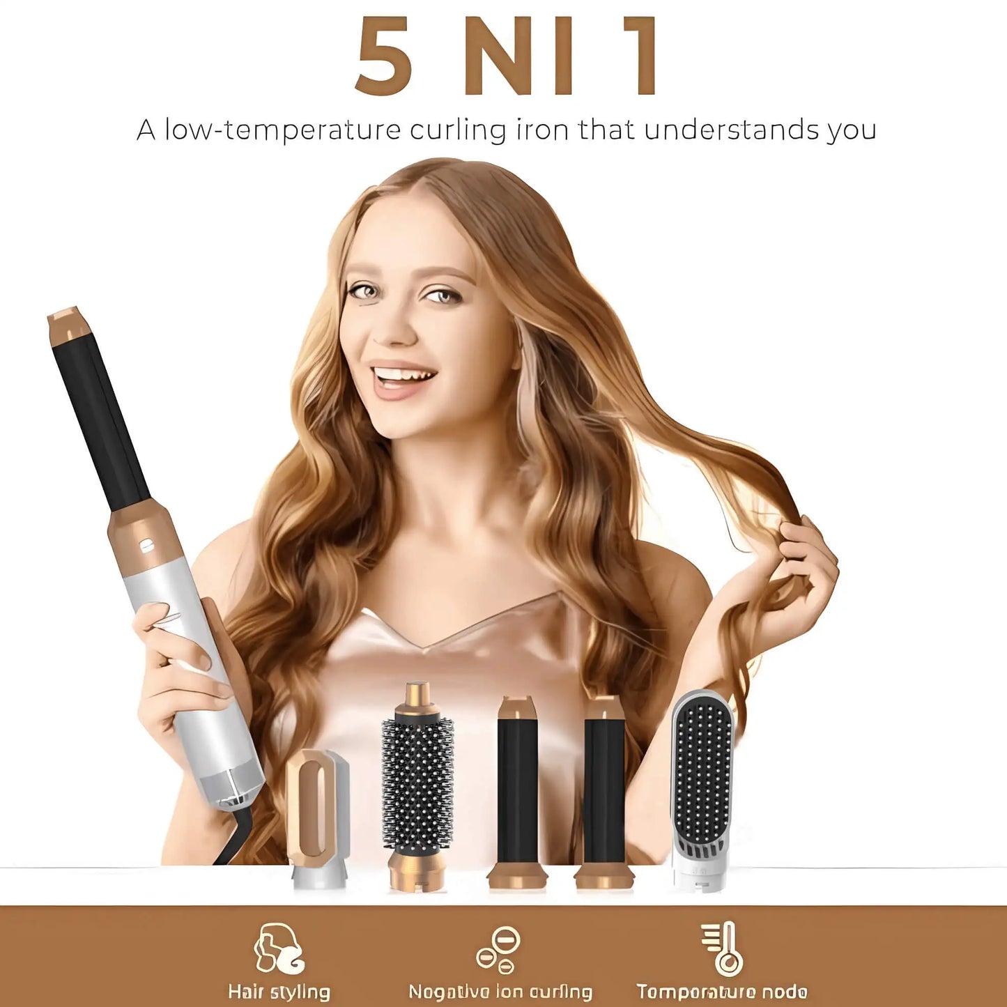 5 em 1 secador de cabelo pente de ar quente para ondular, alisar e dar volume ao cabelo com acessórios removíveis
