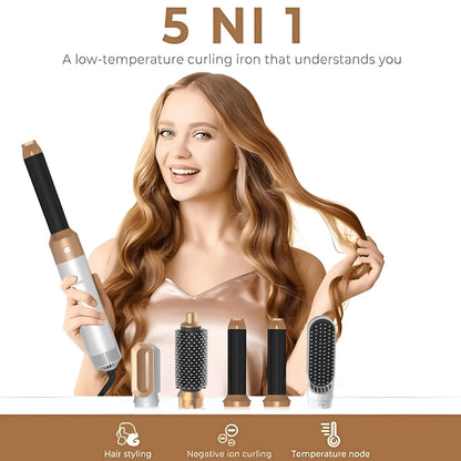 5 em 1 secador de cabelo pente de ar quente para ondular, alisar e dar volume ao cabelo com acessórios removíveis