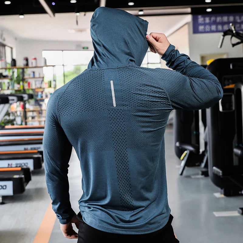 Camisa Esportiva – Fato de Treino Fitness Masculino – Conjunto Esportivo com Capuz para Ginásio & Corrida