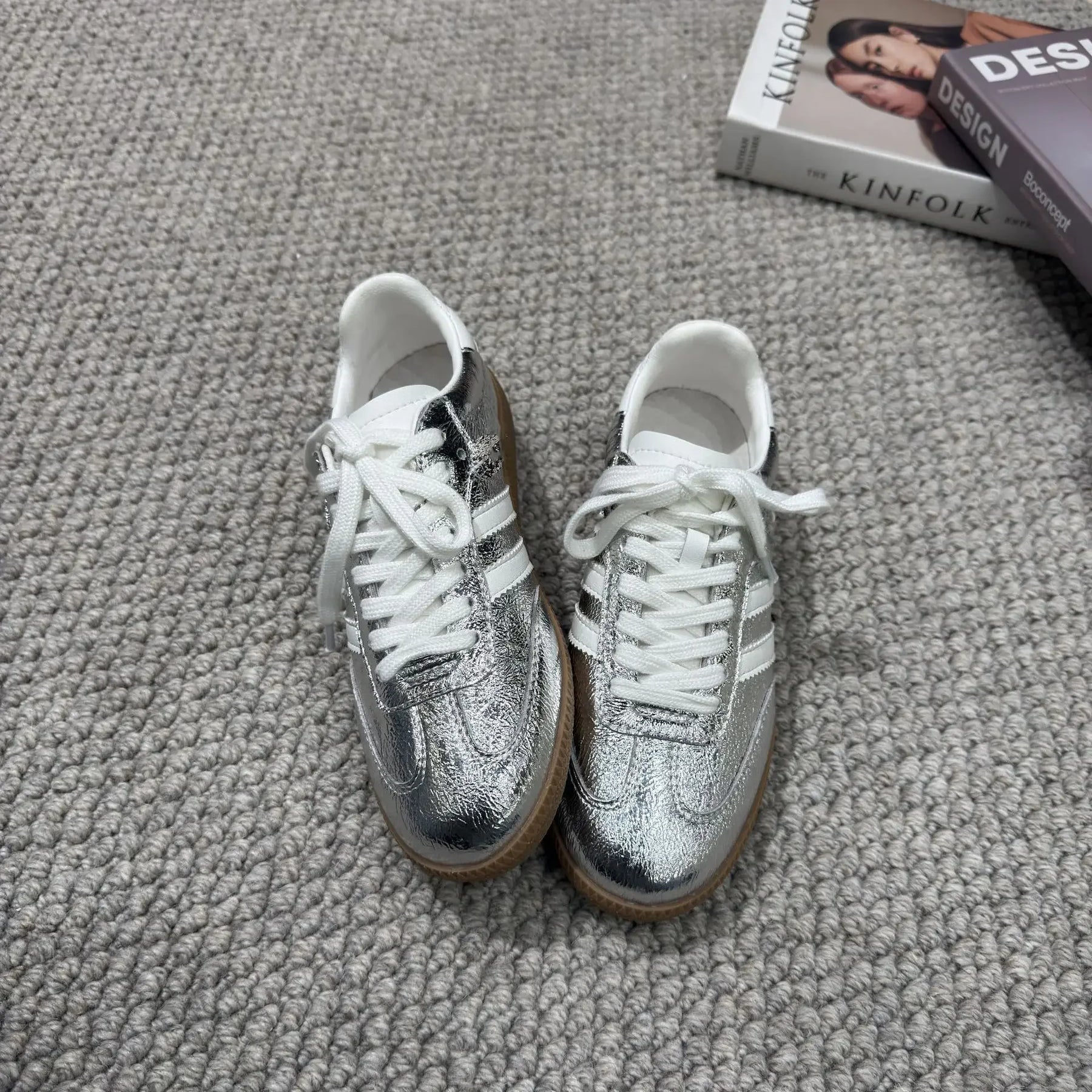 Genuine Leather Women’s Sporty Casual Shoes – Thick Sole, Three-Stripe Color Block, Comfortable Summer Footwear Amba
