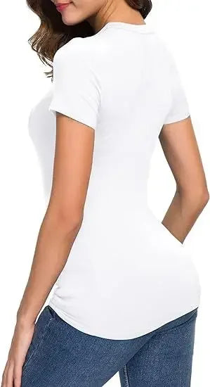 Camiseta básica feminina Slim Fit – Mangas curtas & Pescoço redondo