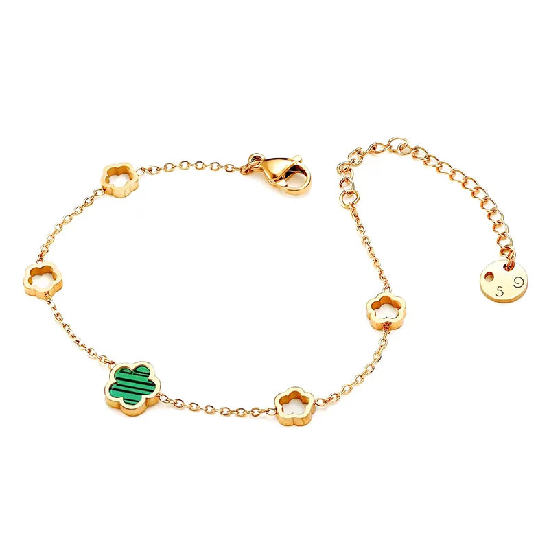 Luxe élégant vert blanc coquille fleur - trèfle à quatre feuilles boucles d'oreilles collier bracelets étanche en acier inoxydable ensembles de bijoux pour les femmes