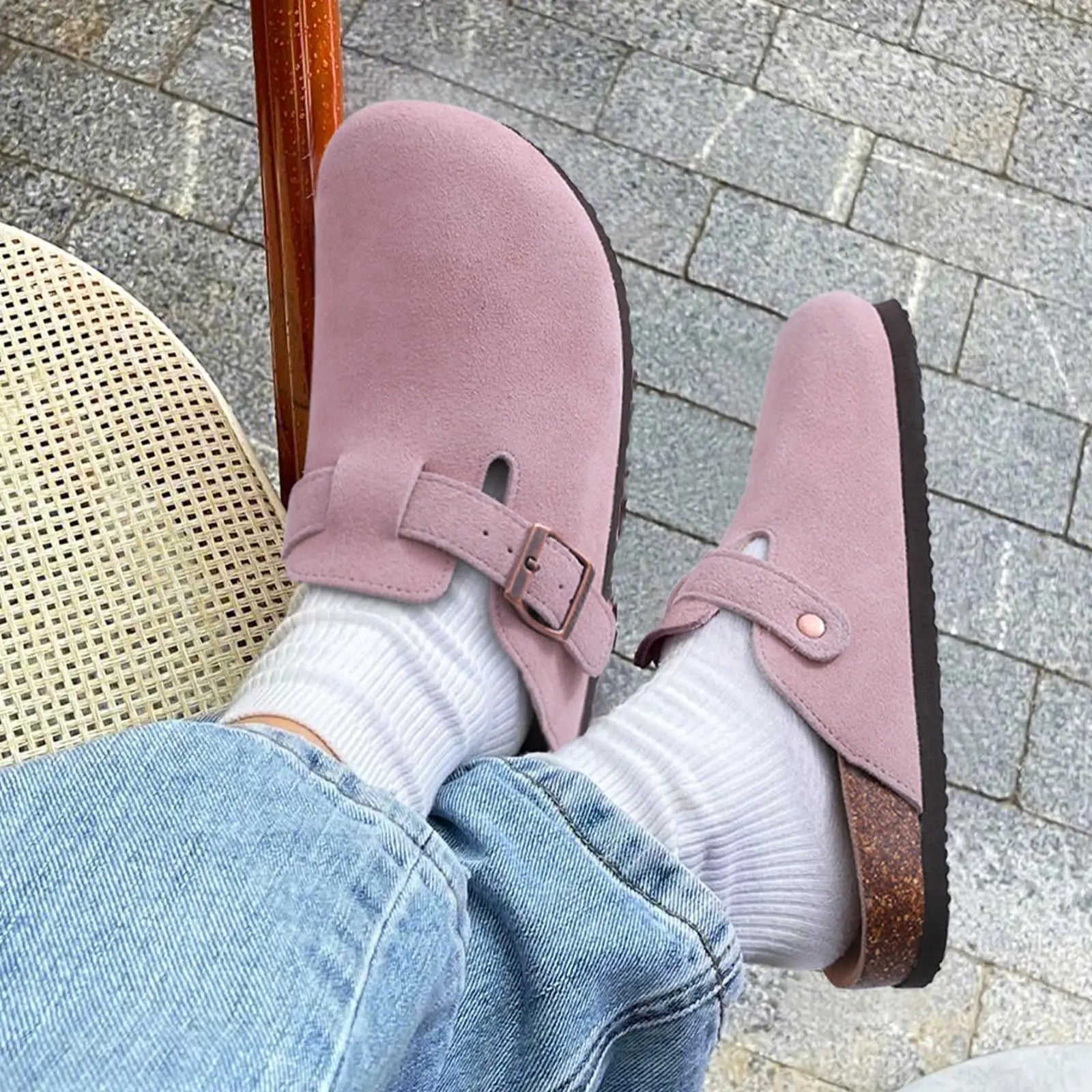 Genuine Suede Clogs – Unisex Comfort with Arch Support & Cork Footbed