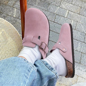 Genuine Suede Clogs – Unisex Comfort with Arch Support & Cork Footbed