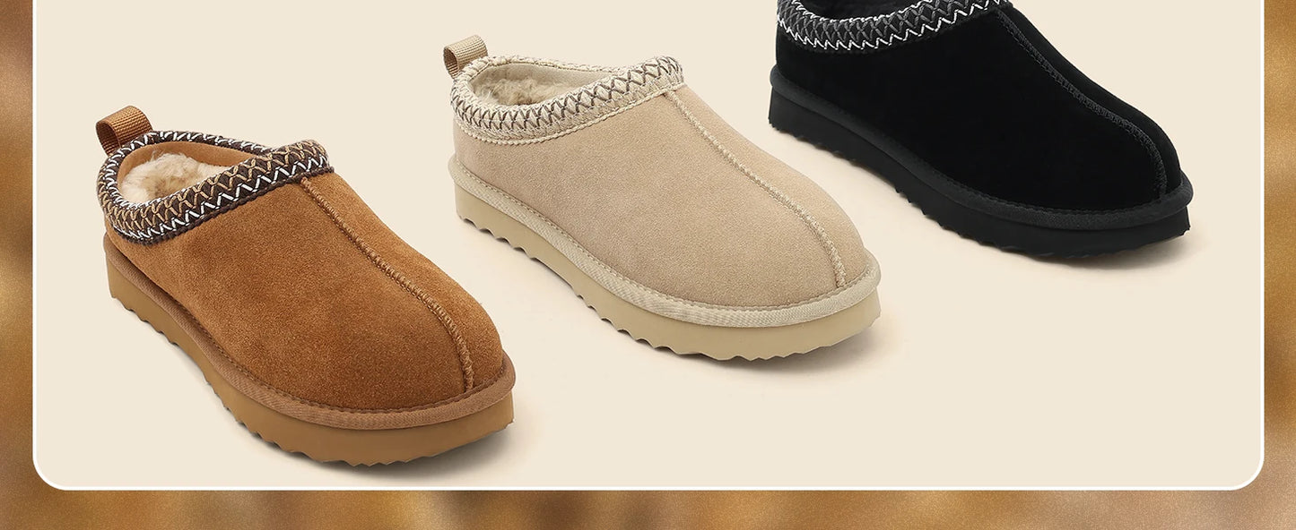 Chinelos de inverno unissex em camurça genuína felpuda – quente, macio & Conforto resistente à água