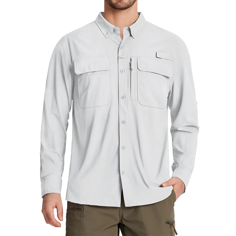 Camisa masculina de manga comprida de secagem rápida MIAMI TAC – proteção solar UPF 50+, malha respirável & Desempenho ao ar livre