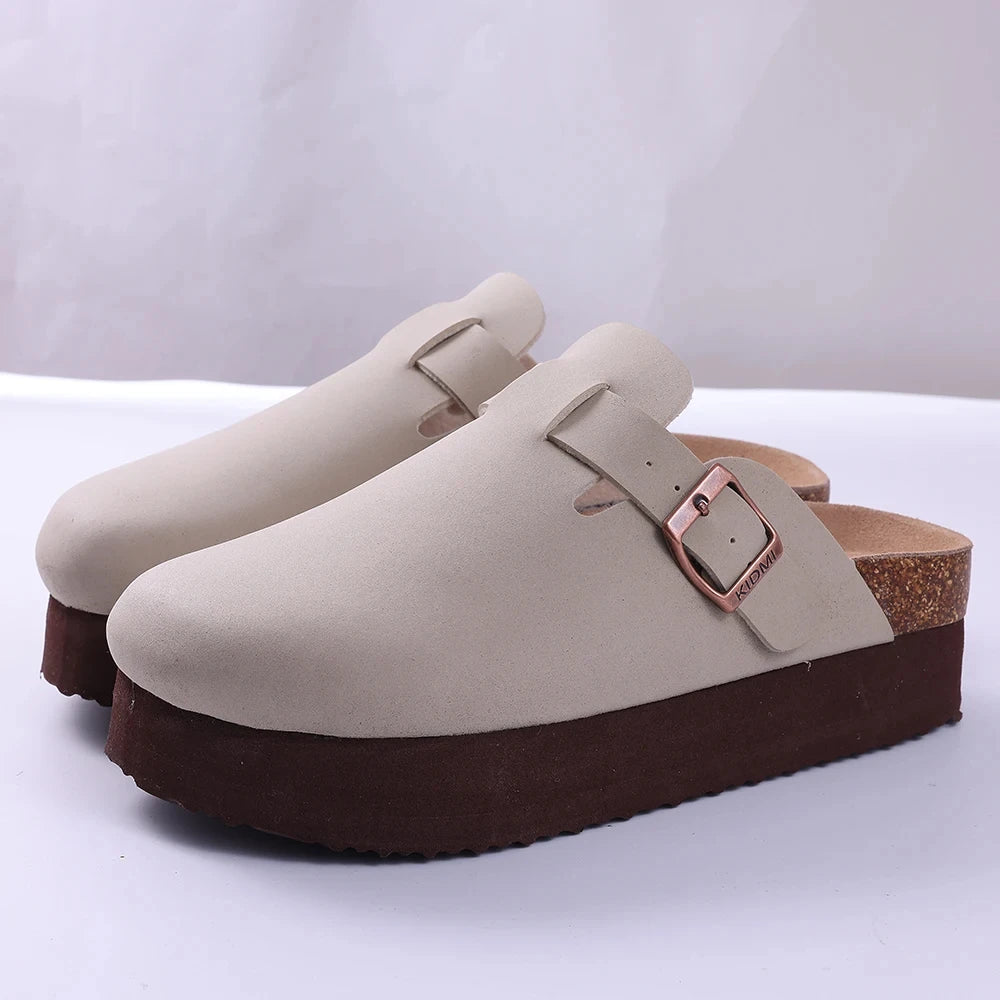 Fashion Suede Platform Mules – Soft Cork Clogs with Arch Support for All-Day Comfort
