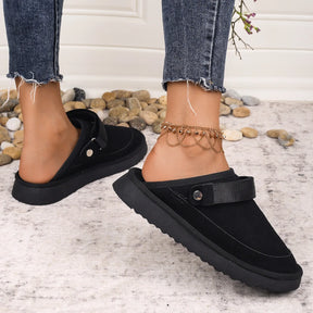 Women's Suede Gold Clog Platform Back Strap Clogs – Large Size, Casual Autumn Design