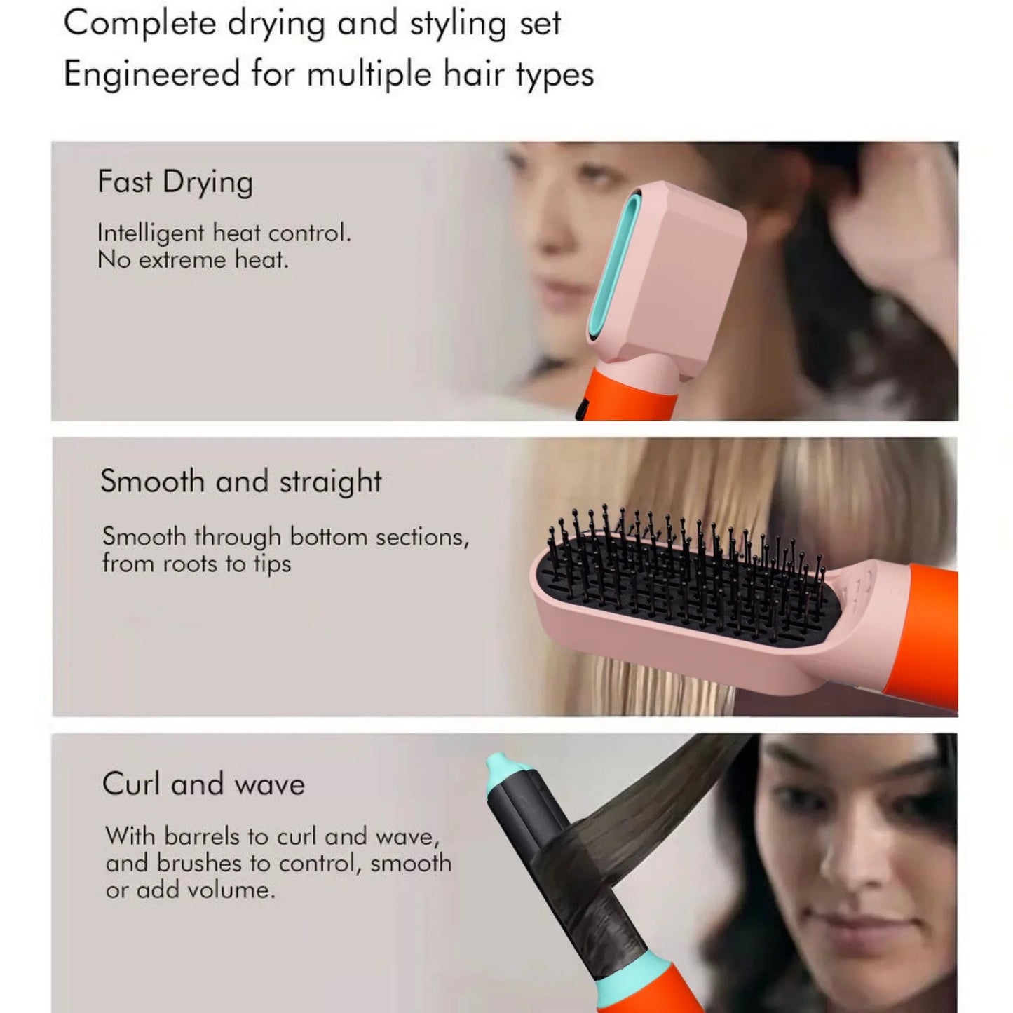 5 i 1 multistyler Nytt design hårføner for hår 5 i 1 hårstyler med krølletønne Hot Air Brush Styling Tool MultiStyler