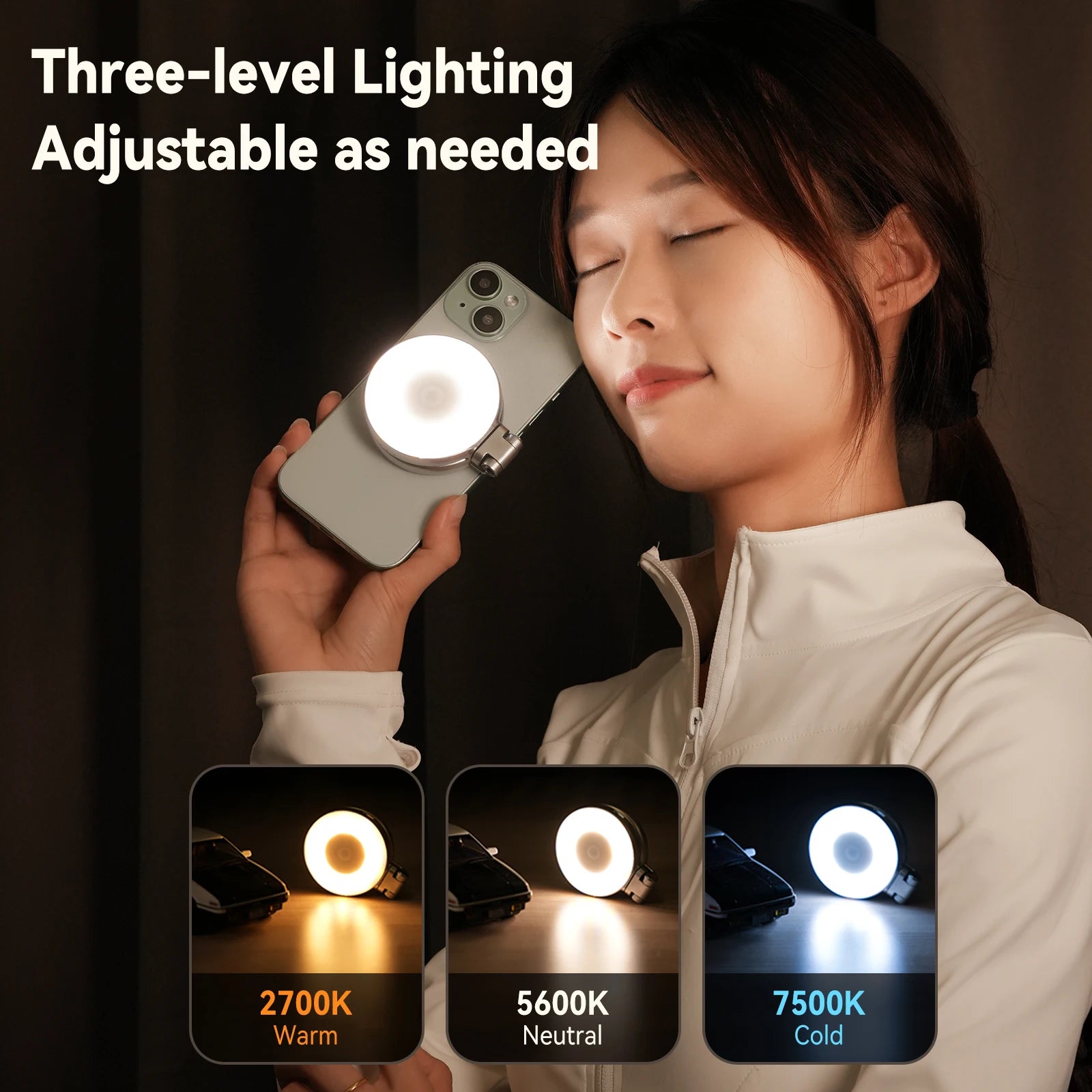 Telesin smartphone magnetische vullamp Mini selfie licht 3 modi verstelbare helderheid voor iPhone Xiaomi Huawei Samsung telefoon