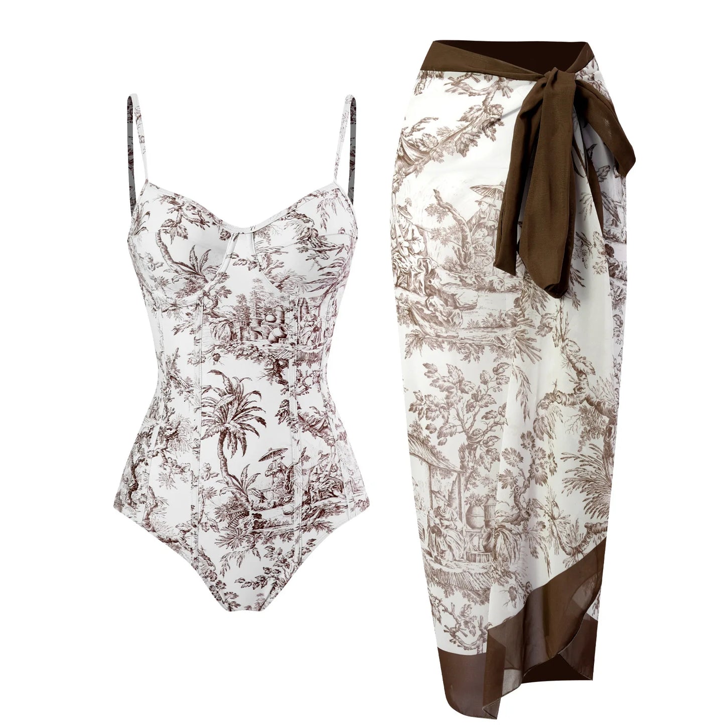 Novo conjunto de biquíni push up – estampa floral, babados, trajes de banho brasileiros com tiras