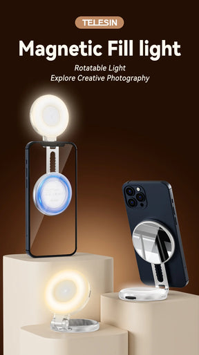 Telesin smartphone magnetische vullamp Mini selfie licht 3 modi verstelbare helderheid voor iPhone Xiaomi Huawei Samsung telefoon