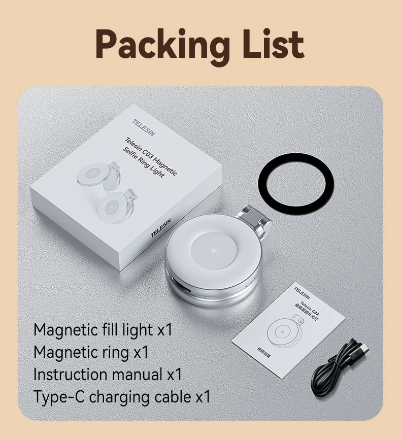 Telesin smartphone magnetische vullamp Mini selfie licht 3 modi verstelbare helderheid voor iPhone Xiaomi Huawei Samsung telefoon