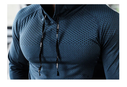 Camisa Esportiva – Fato de Treino Fitness Masculino – Conjunto Esportivo com Capuz para Ginásio & Corrida