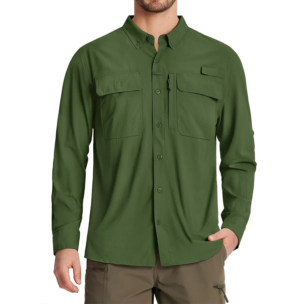 Camisa masculina de manga comprida de secagem rápida MIAMI TAC – proteção solar UPF 50+, malha respirável & Desempenho ao ar livre
