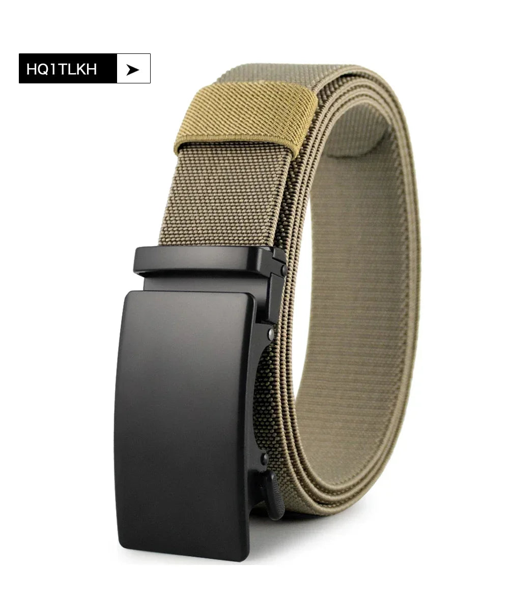 Sports Elastic Tactical Belt – Automatic Metal Buckle, Stretch Nylon Military Unisex Belt (115–150CM)