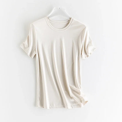 T-shirt i siden och merceriserad bomull – Upplev silkesmjukhet och sofistikerad stil – Finns i v-ringad och rund halsringning