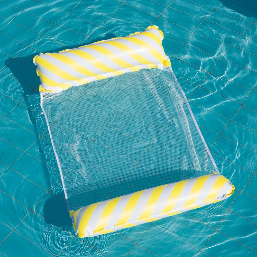 Chaise de salon gonflable à rayures pliables, adaptée aux fêtes de piscine et lits flottants de loisirs de plage avec dossier net