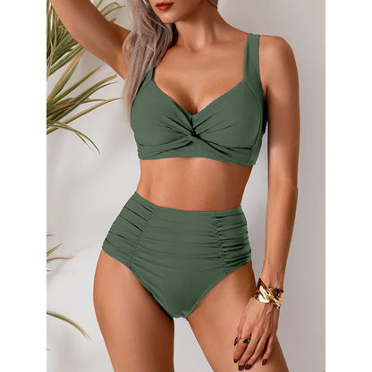 Conjunto de biquíni de cintura alta biquini banho feminino duas peças maiô beachwear com decote em v fatos de banho feminino