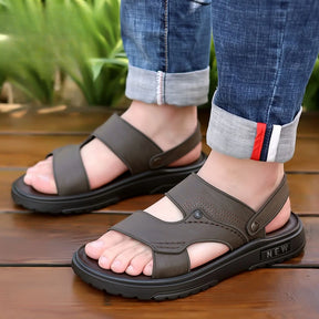 Echte lederen wandelsandalen voor heren - platformtochtenlippers