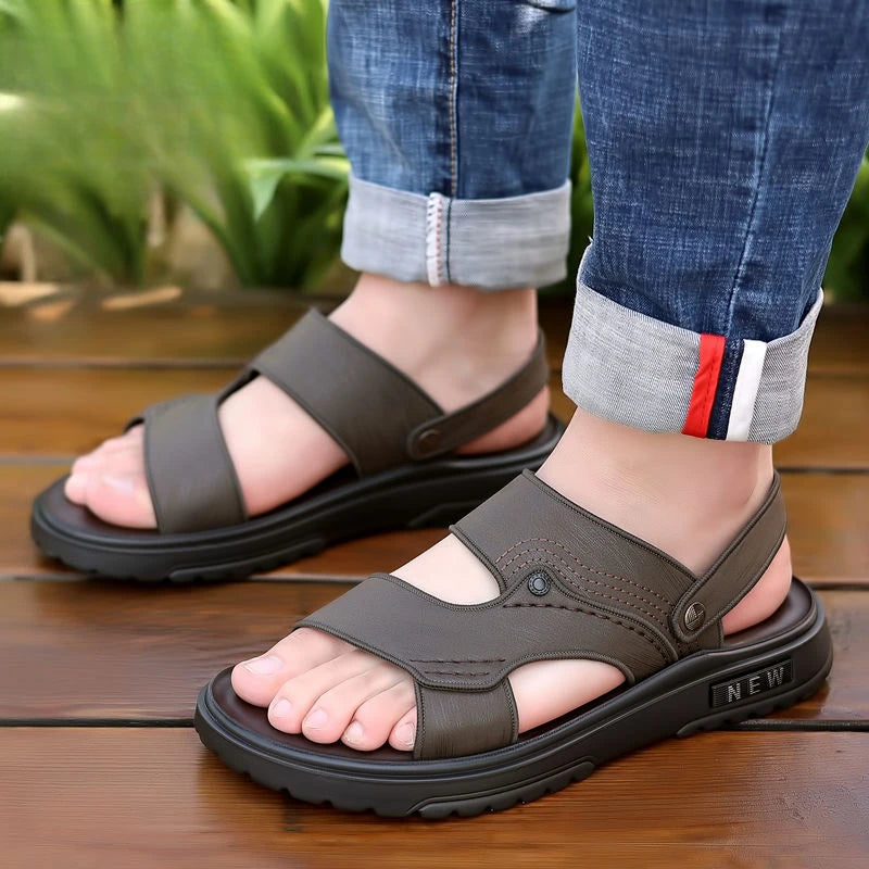 Echte lederen wandelsandalen voor heren - platformtochtenlippers