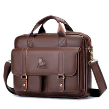 Genuine leather Unisex briefcase with double front pockets, large capacity computer bag, diagonal cross handbag  - Free Shipping to Europe