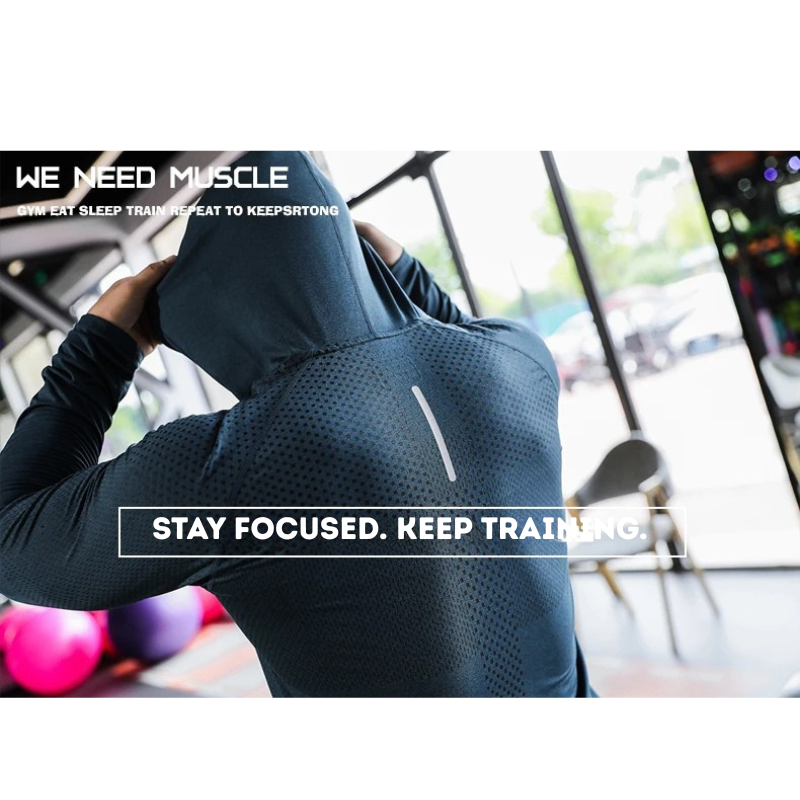 Sportshirt - Fitnesstrainingspak voor heren - Sportset met capuchon voor de sportschool & Rennen