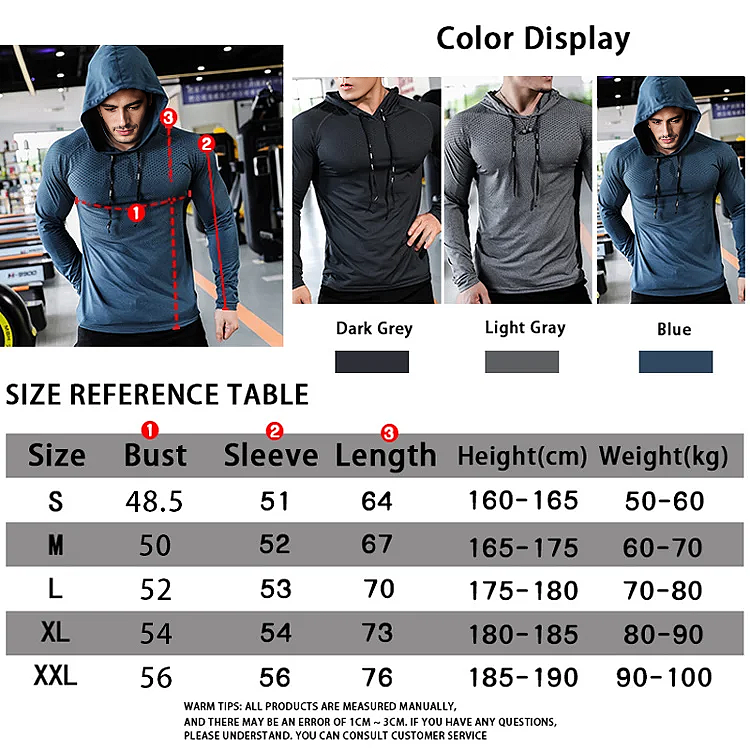 Sportshirt - Fitnesstrainingspak voor heren - Sportset met capuchon voor de sportschool & Rennen