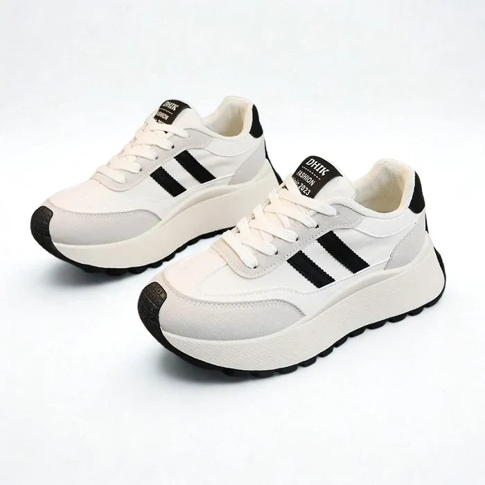 Zapatillas de plataforma para mujeres de primavera/verano: zapatos vulcanizados de cuero casual de cuero