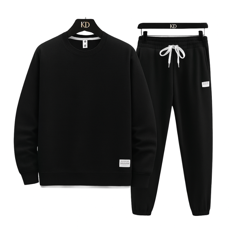Conjunto Waffle Lounge Masculino – Moletom Casual de 2 Peças & Calças