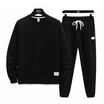 Conjunto Waffle Lounge Masculino – Moletom Casual de 2 Peças & Calças