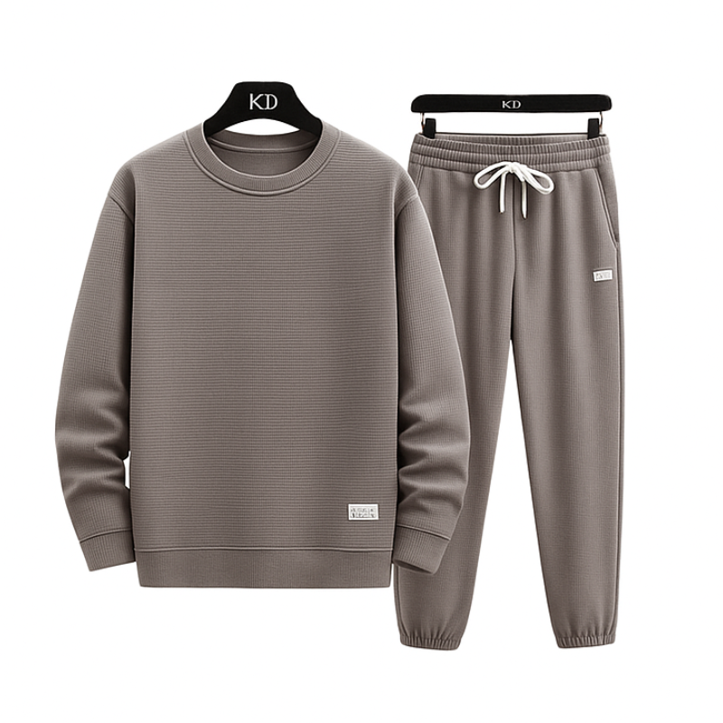 Conjunto Waffle Lounge Masculino – Moletom Casual de 2 Peças & Calças