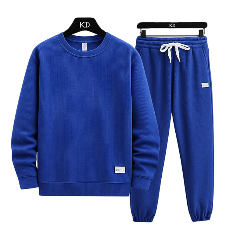Conjunto Waffle Lounge Masculino – Moletom Casual de 2 Peças & Calças