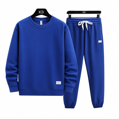 Conjunto Waffle Lounge Masculino – Moletom Casual de 2 Peças & Calças