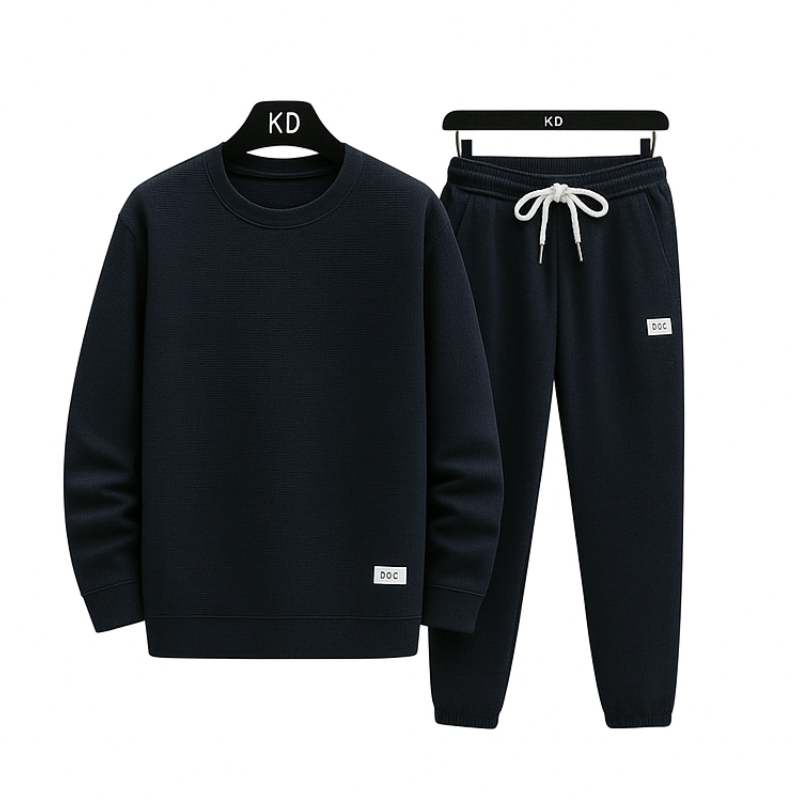 Conjunto Waffle Lounge Masculino – Moletom Casual de 2 Peças & Calças