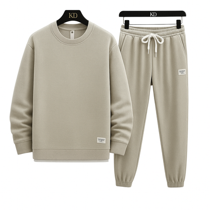 Conjunto Waffle Lounge Masculino – Moletom Casual de 2 Peças & Calças