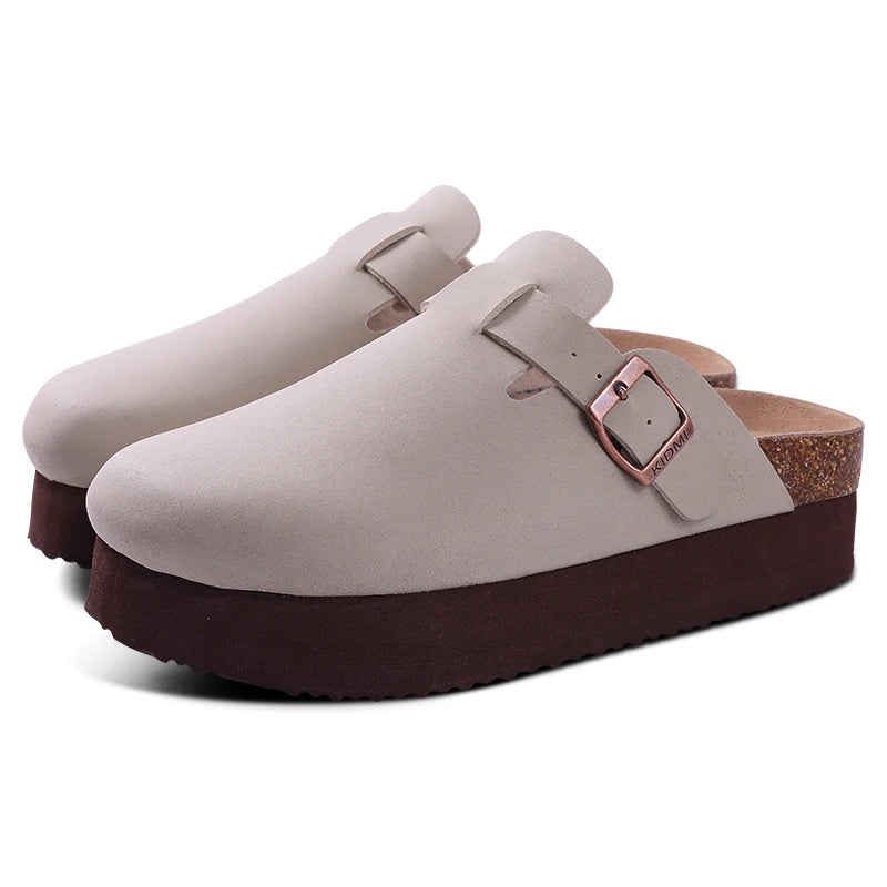 Fashion Suede Platform Mules – Soft Cork Clogs with Arch Support for All-Day Comfort