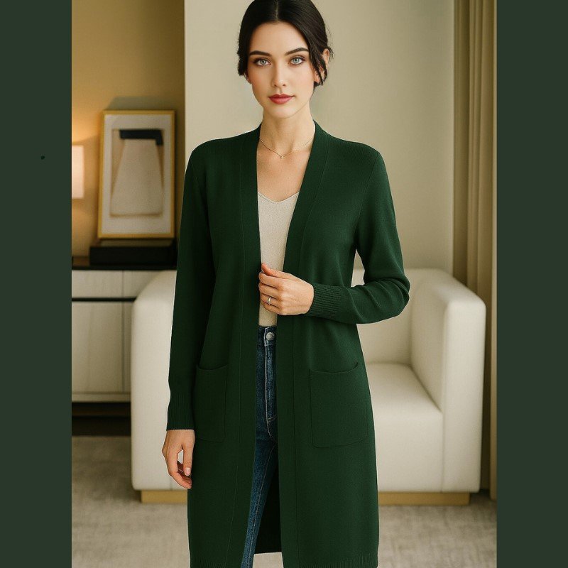 Cárdigan largo elegante de cachemira para mujer: estilo acogedor para el otoño & Invierno