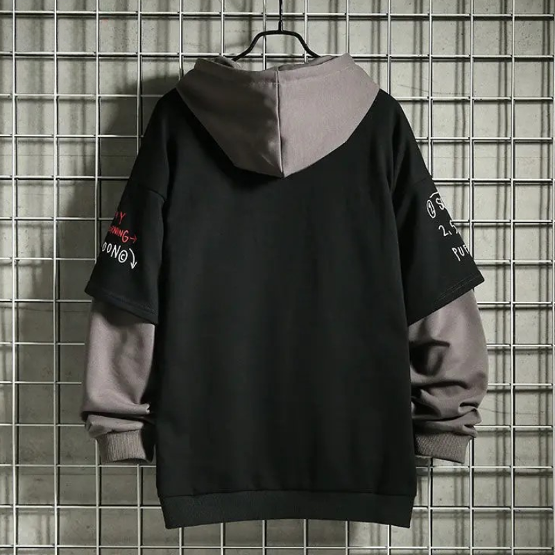 Men's Retro Fleece Hoodie – Layered Look, All-Day Comfort