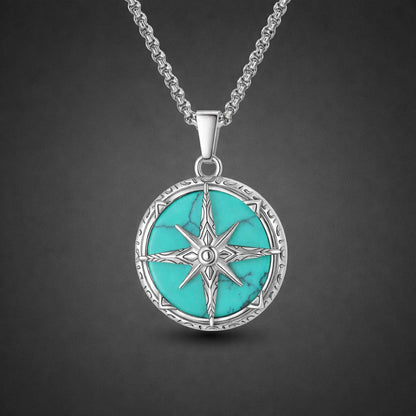 Collana con pendente turchese a otto stelle in acciaio inossidabile ‌, ipoallergenico