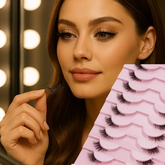 Half Eyelashes – 10 Pairs Natural Wispy Cat Eye Lashes, 10mm Thick & Lightweight Short False Lashes