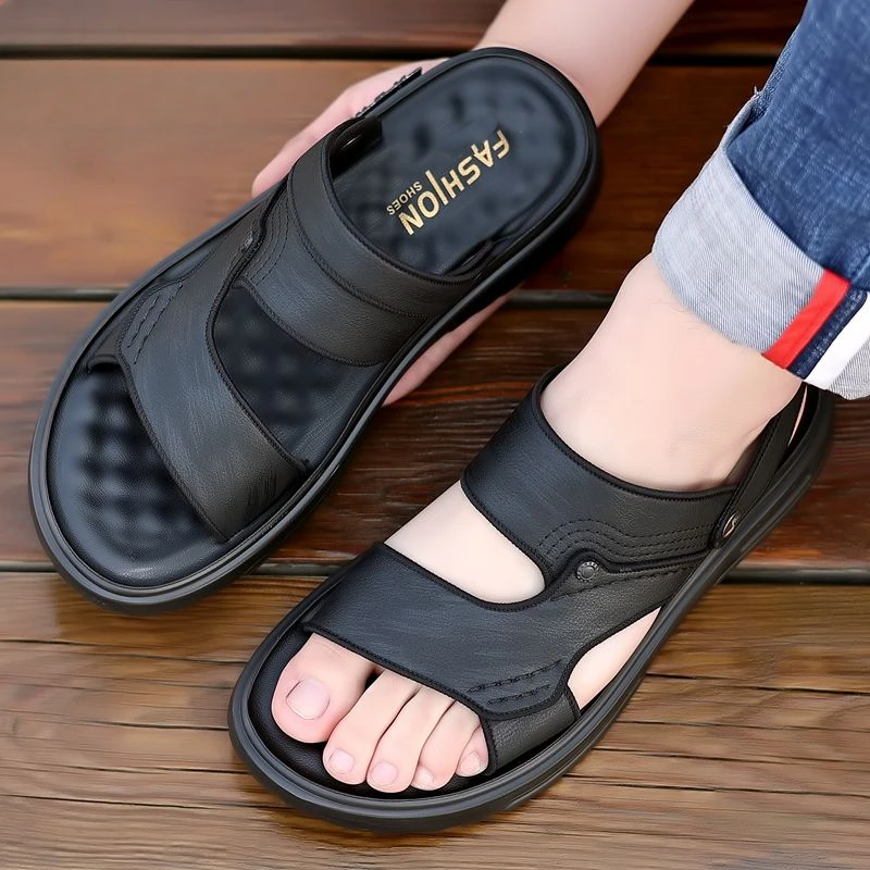 Men’s Genuine Leather Hiking Sandals – Platform Outdoor Trekking Slippers