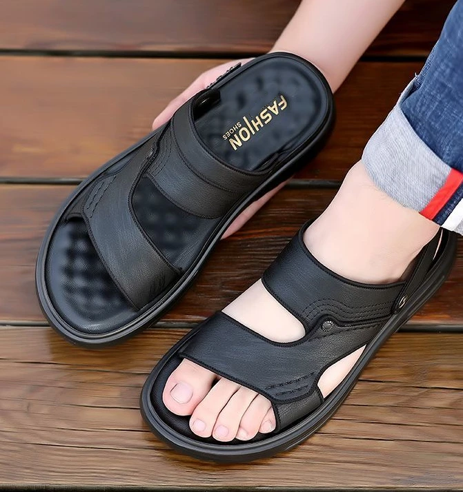 Echte lederen wandelsandalen voor heren - platformtochtenlippers