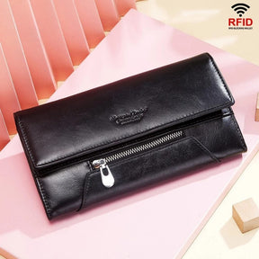 MIAMI DESIGN HUMER™ Women’s RFID Genuine Cowhide Leather Wallet – Anti-Theft & Anti-Pickpocket Long Clutch
