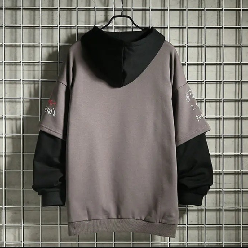 Men's Retro Fleece Hoodie – Layered Look, All-Day Comfort