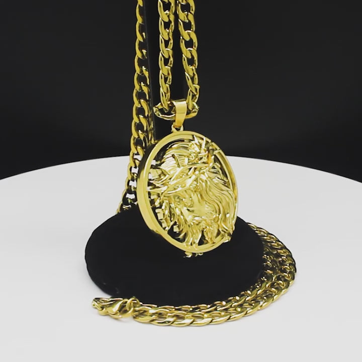 Jesus Crown of Thorns Necklace – Gold Stainless Steel Crucifix Chain Jewelry