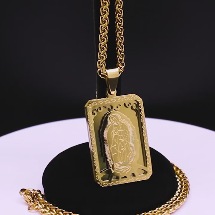 Katholische Jungfrau Maria Medaille Unsere Lieben Frau von Guadalupe Anhänger Halskette Unisex Gold Farbe Edelstahl