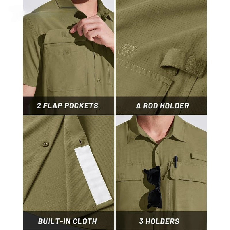 MIAMI TAC - Camicia da uomo ad asciugatura rapida - UPF 50+ & Rete traspirante - Escursionismo, pesca, campeggio, lavoro o casual